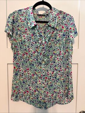 Vintage 90s Semantiks Silk Romantic Floral Ruffle Button-Front Blouse